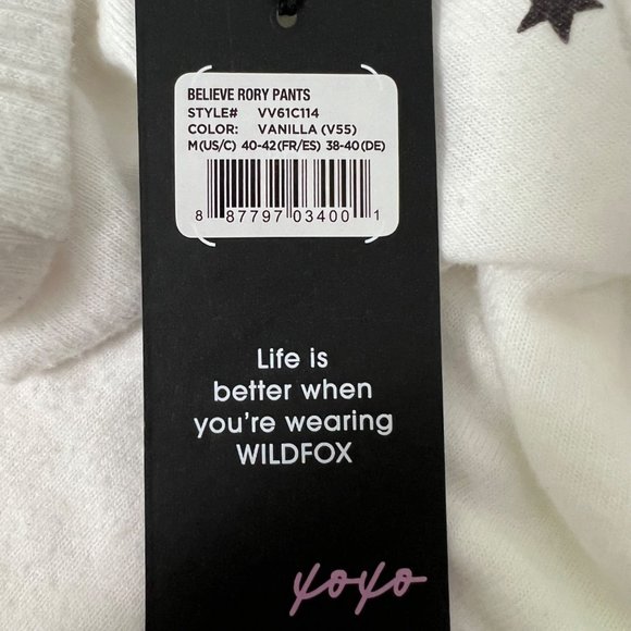 Wildfox Believe Rory Womens Jogger Pants Vanilla White Stars Soft size Medium - Picture 10 of 11